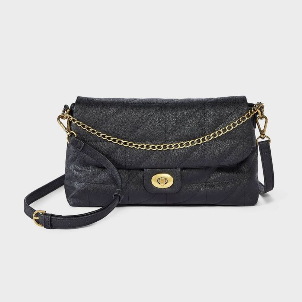 Quilted Turn Lock & Chain Crossbody Bag - A New Day Black